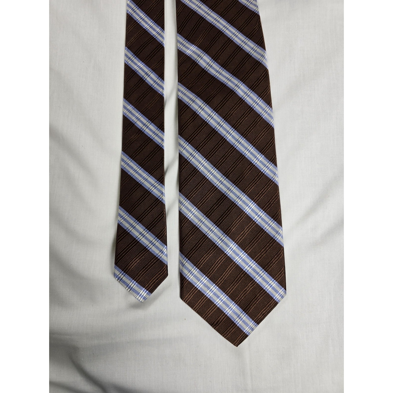 Brooks Brothers Tie Mens Brown Blue Striped Pure Silk Made In Usa Woven England